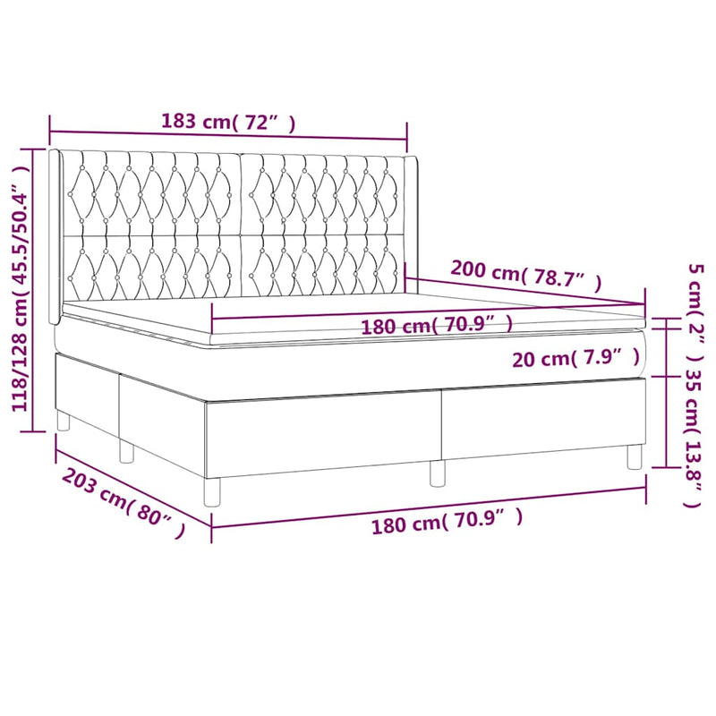 Pat box spring cu saltea, albastru, 180x200 cm, material textil