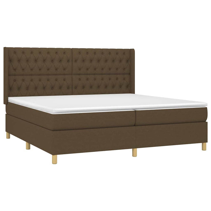 Pat box spring cu saltea, maro închis, 200x200 cm, textil