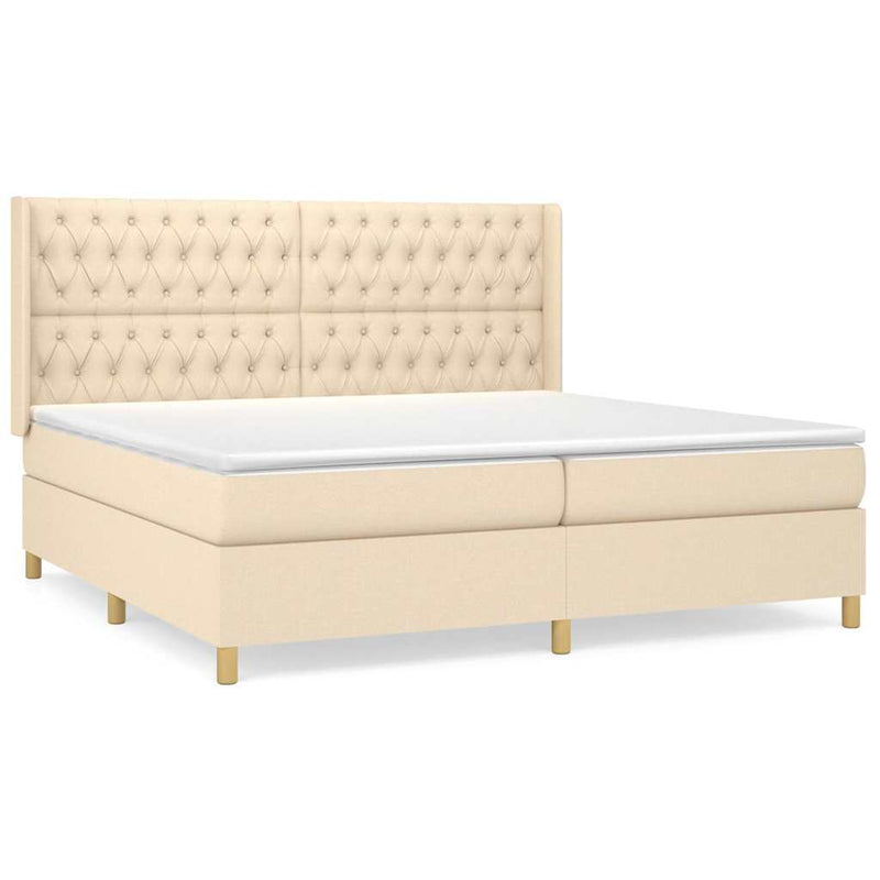 Pat box spring cu saltea, crem, 200x200 cm, textil