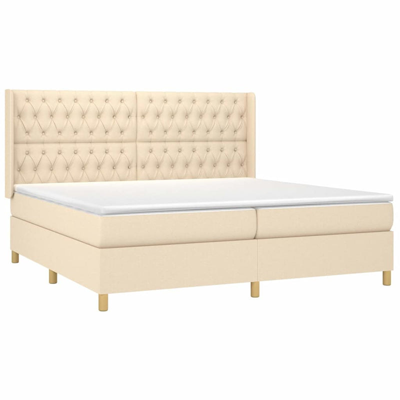Pat box spring cu saltea, crem, 200x200 cm, textil