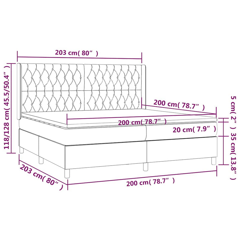 Pat box spring cu saltea, crem, 200x200 cm, textil