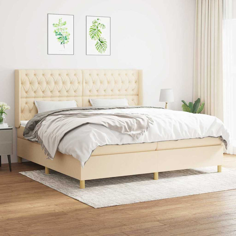 Pat box spring cu saltea, crem, 200x200 cm, textil