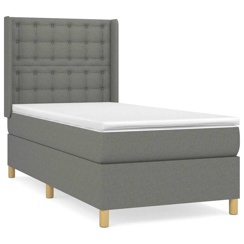 Pat box spring cu saltea, gri închis, 80x200 cm, textil