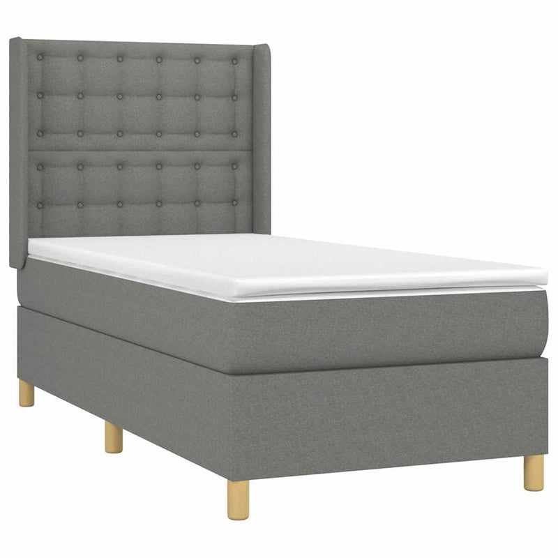 Pat box spring cu saltea, gri închis, 80x200 cm, textil