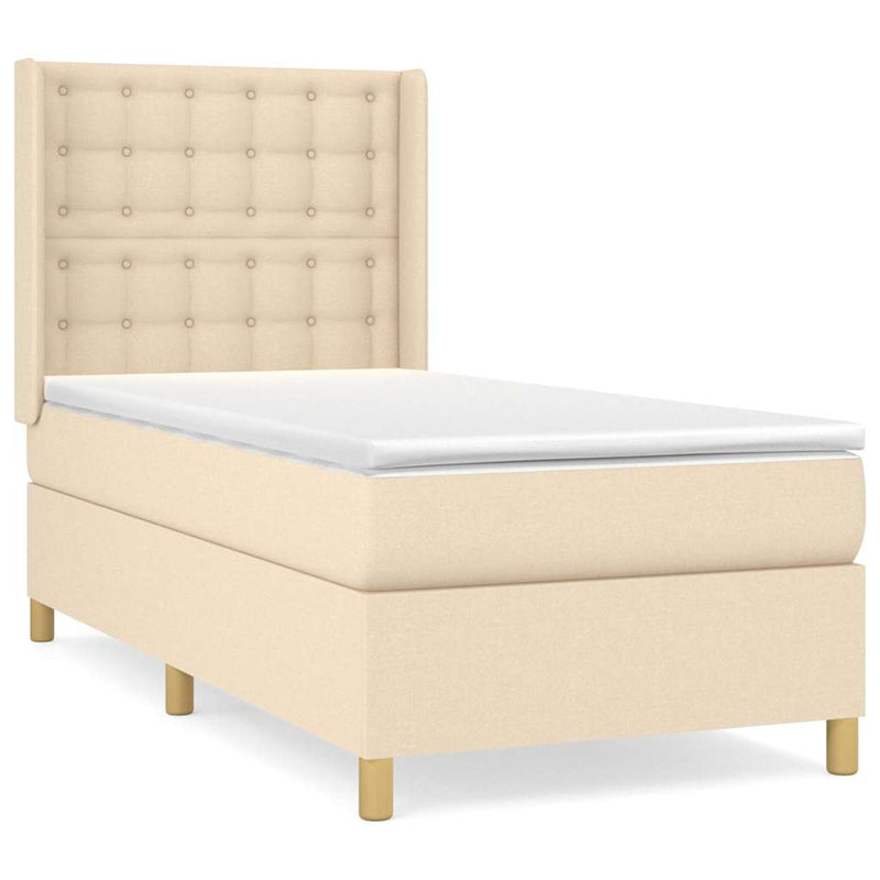 Pat box spring cu saltea, crem, 90x190 cm, textil