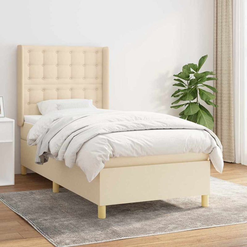 Pat box spring cu saltea, crem, 90x190 cm, textil