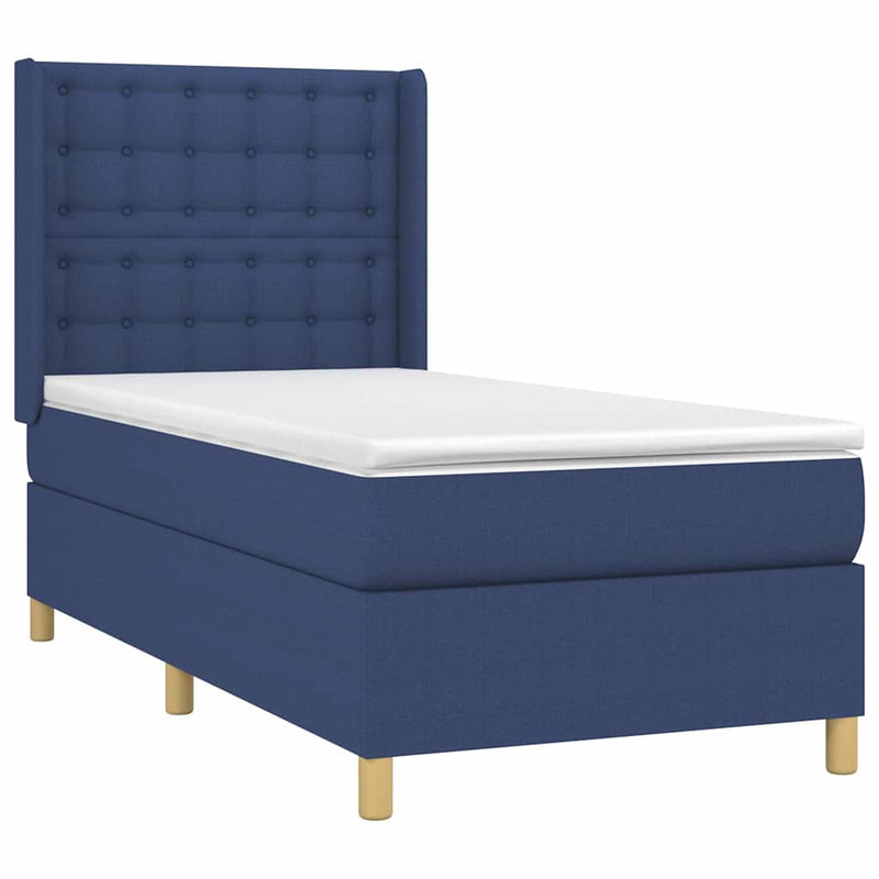 Pat box spring cu saltea, albastru, 90x200 cm, textil