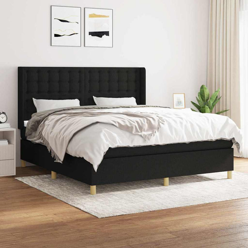 Pat box spring cu saltea, negru, 160x200 cm, textil