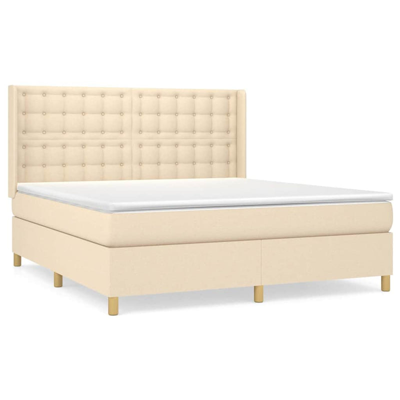 Pat box spring cu saltea, crem, 160x200 cm, material textil