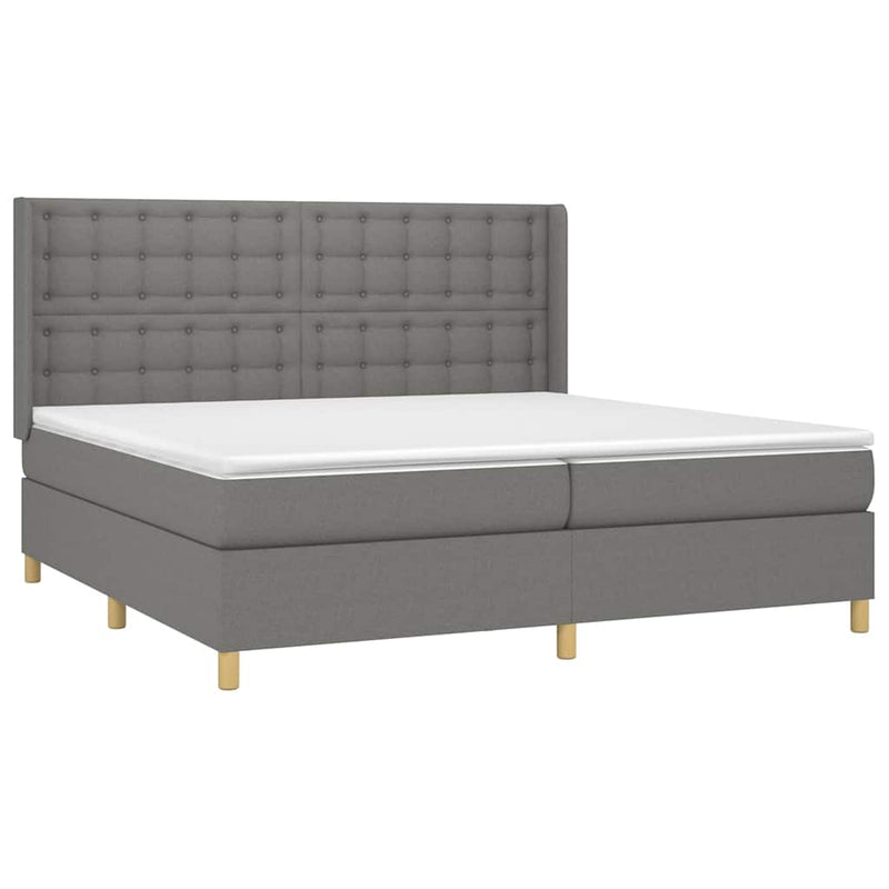 Pat box spring cu saltea, gri închis, 200x200 cm, textil