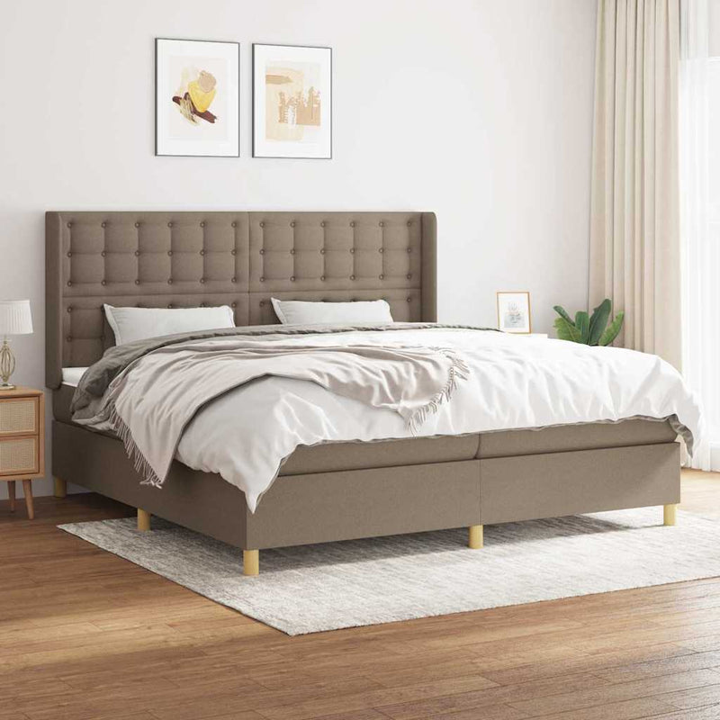 Pat box spring cu saltea, gri taupe, 200x200 cm, textil