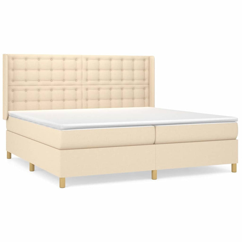 Pat box spring cu saltea, crem, 200x200 cm, textil