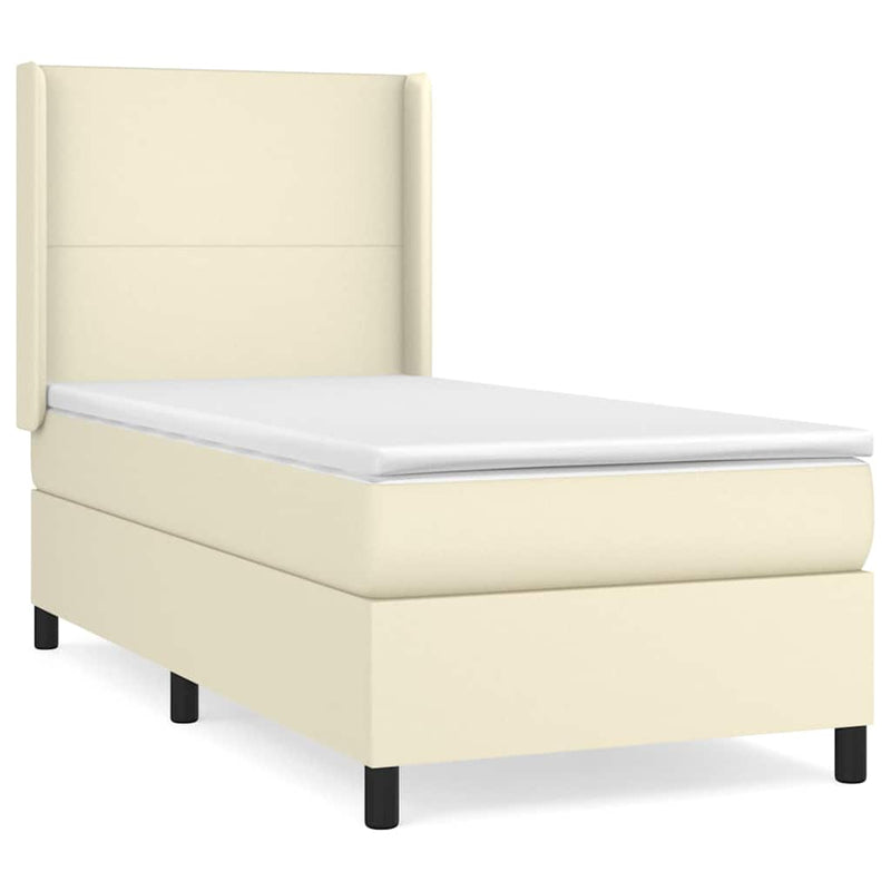 Pat box spring cu saltea, crem, 80x200 cm, piele ecologică