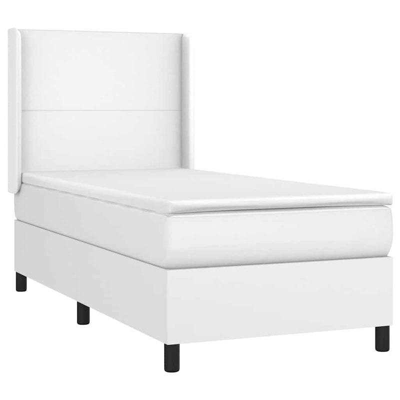 Pat box spring cu saltea, alb, 90x190 cm, piele ecologică