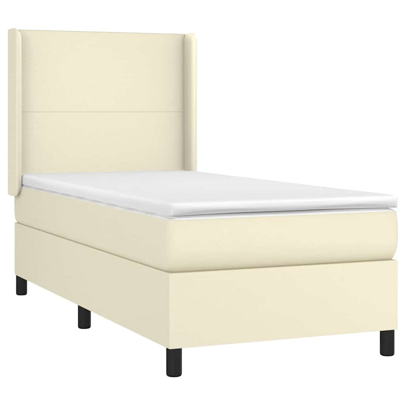 Pat box spring cu saltea, crem, 90x200 cm, piele ecologică