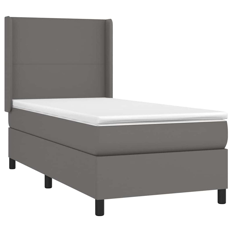 Pat box spring cu saltea, gri, 90x200 cm, piele ecologică