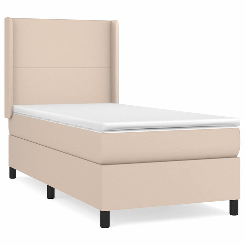 Pat box spring cu saltea, cappuccino, 100x200cm piele ecologică