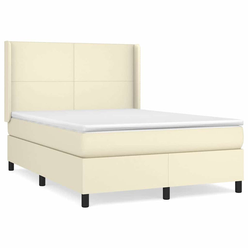 Pat box spring cu saltea, crem, 140x190 cm, piele ecologică