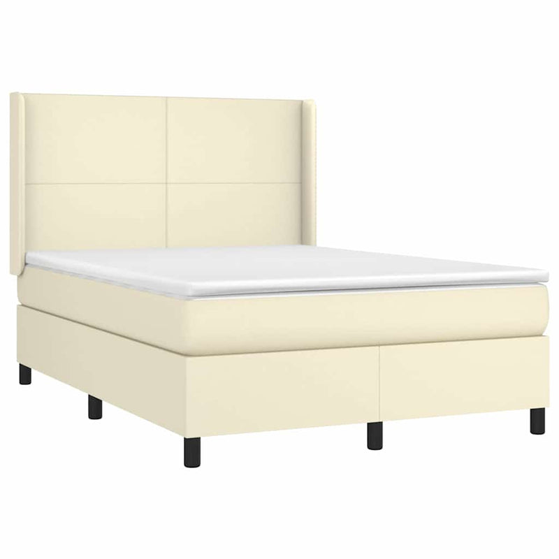 Pat box spring cu saltea, crem, 140x190 cm, piele ecologică