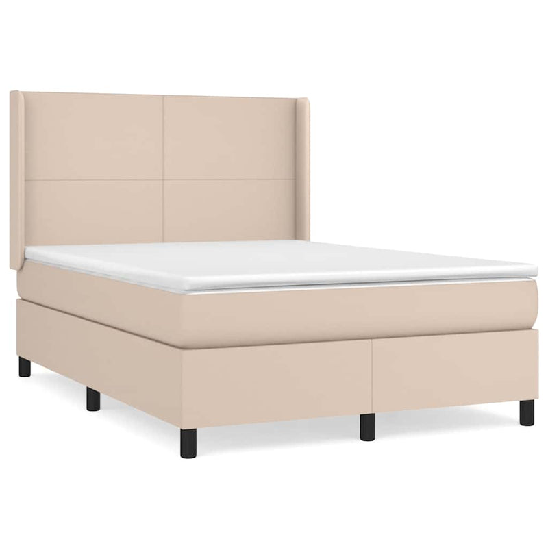 Pat box spring cu saltea, cappuccino, 140x190cm piele ecologică