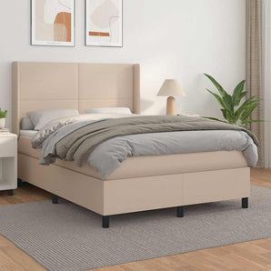 Pat box spring cu saltea, cappuccino, 140x190cm piele ecologică