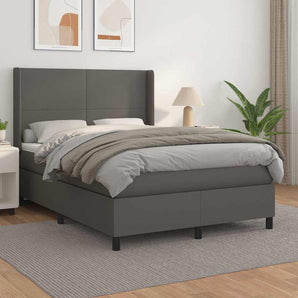 Pat box spring cu saltea, gri, 140x200 cm, piele ecologică