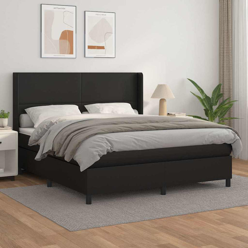Pat box spring cu saltea, negru, 160x200 cm, piele ecologică
