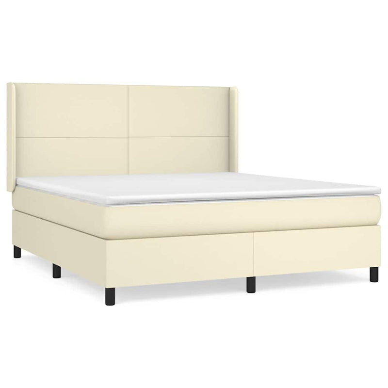 Pat box spring cu saltea, crem, 160x200 cm, piele ecologică