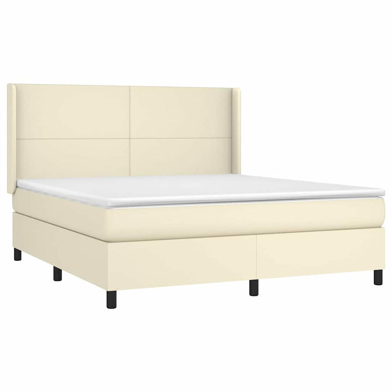 Pat box spring cu saltea, crem, 160x200 cm, piele ecologică