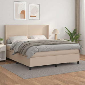Pat box spring cu saltea, cappuccino, 180x200cm piele ecologică