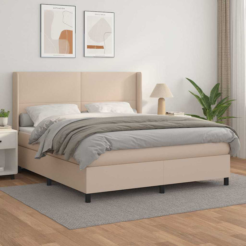 Pat box spring cu saltea, cappuccino, 180x200cm piele ecologică