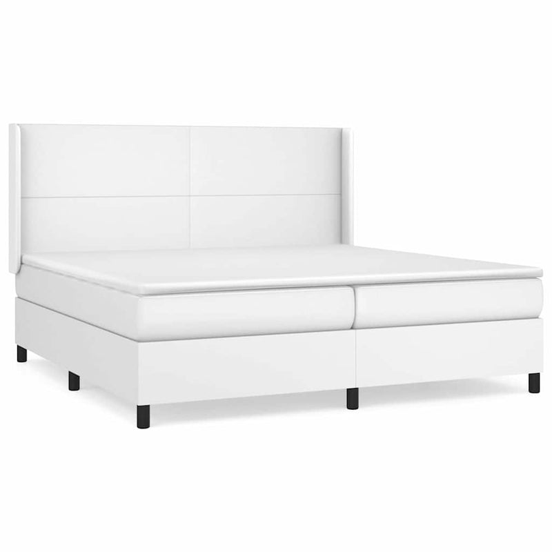 Pat box spring cu saltea, alb, 200x200 cm, piele ecologică