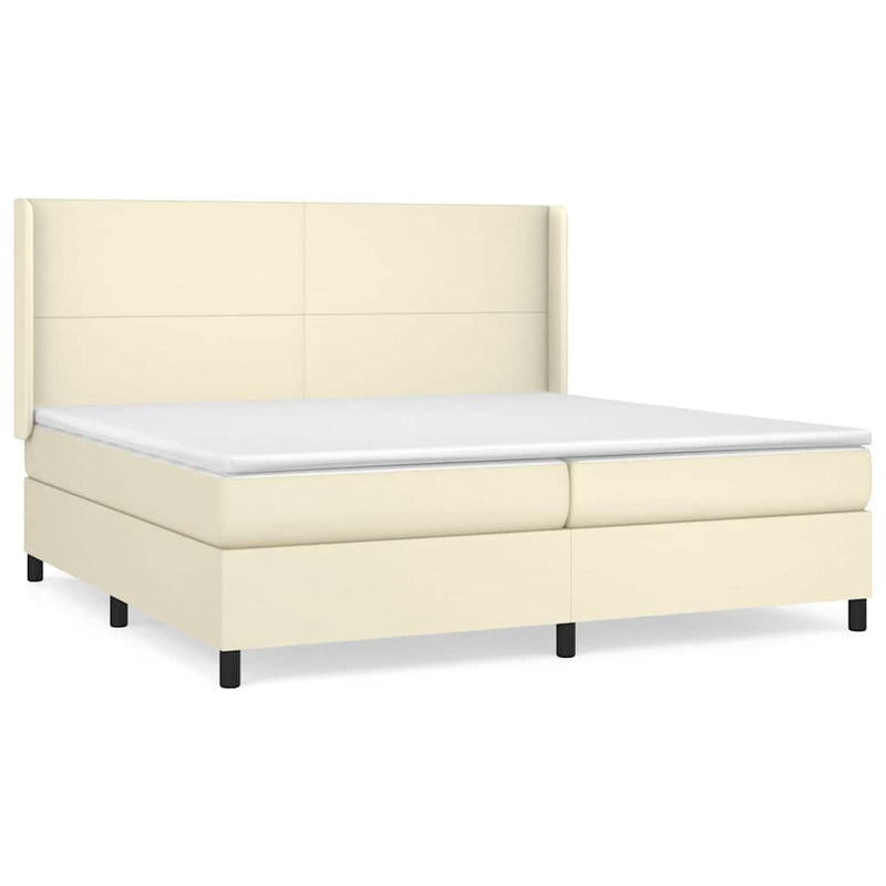Pat continental cu saltea, crem, 200x200 cm, piele ecologică