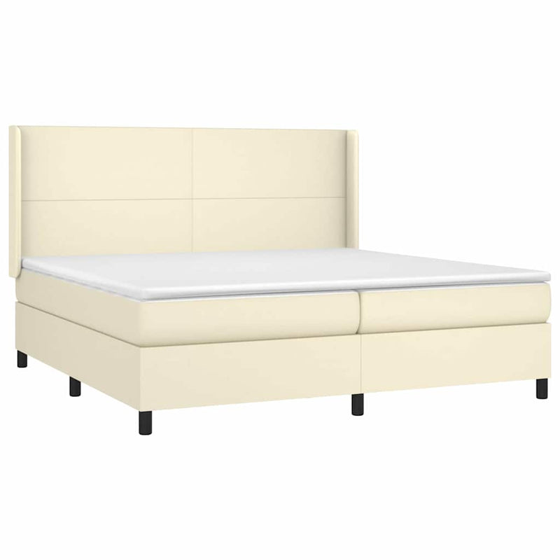 Pat continental cu saltea, crem, 200x200 cm, piele ecologică