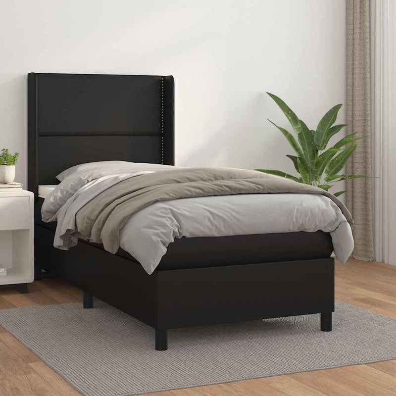Pat box spring cu saltea, negru, 100x200 cm, piele ecologică