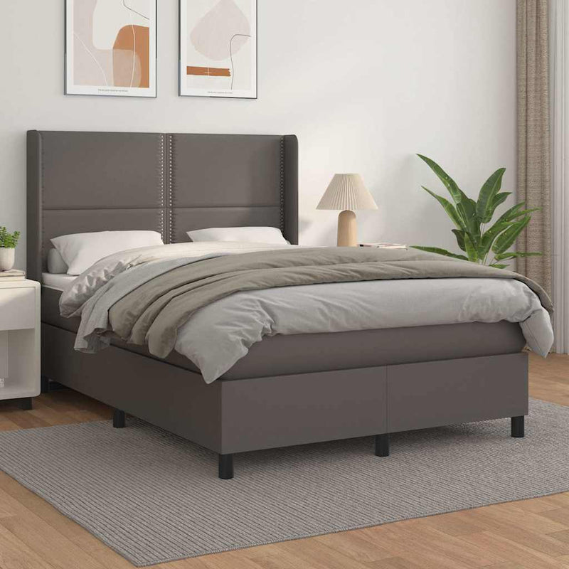 Pat box spring cu saltea, gri, 140x200 cm, piele ecologică