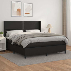 Pat box spring cu saltea, negru, 180x200 cm, piele ecologică