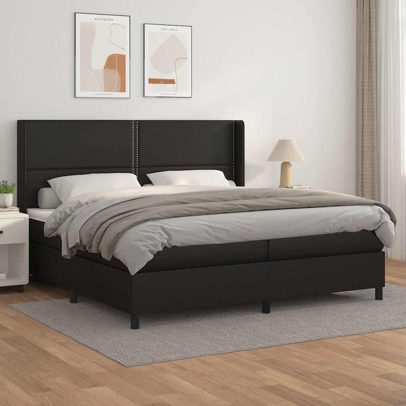 Pat box spring cu saltea, negru, 200x200 cm, piele ecologică