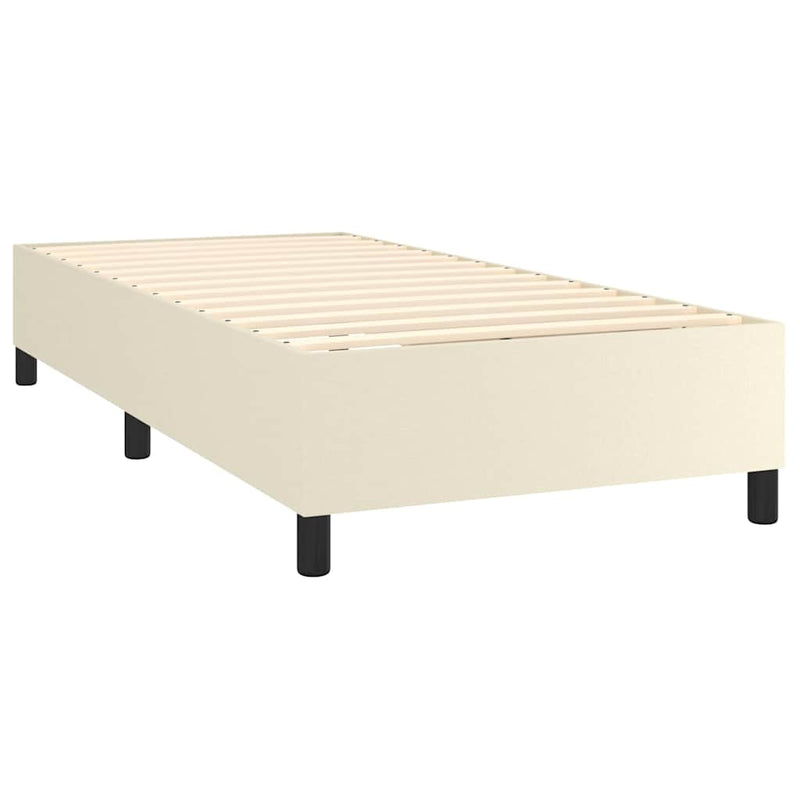Pat box spring cu saltea, crem, 90x190 cm, piele ecologică