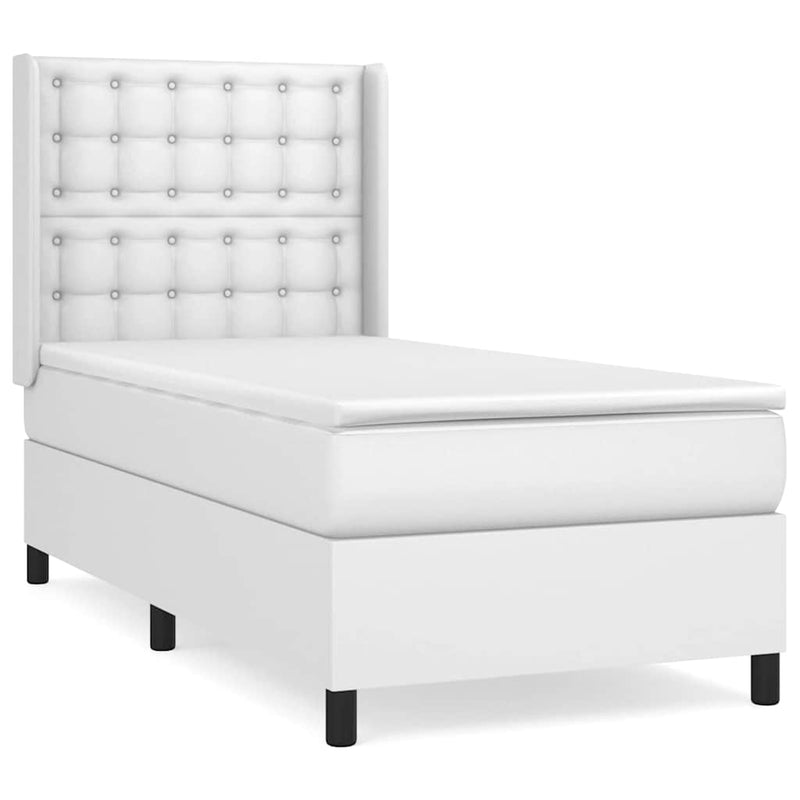 Pat box spring cu saltea, alb, 100x200 cm, piele ecologică