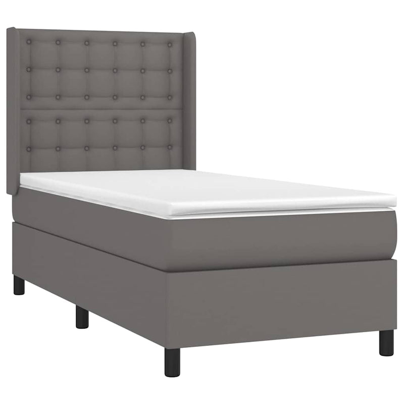Pat box spring cu saltea, gri, 100x200 cm, piele ecologică