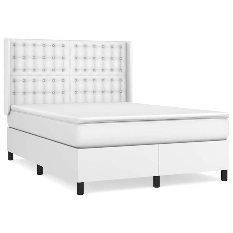 Pat box spring cu saltea, alb, 140x190 cm, piele ecologică