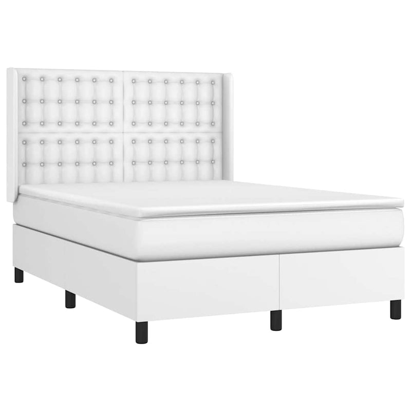 Pat box spring cu saltea, alb, 140x190 cm, piele ecologică