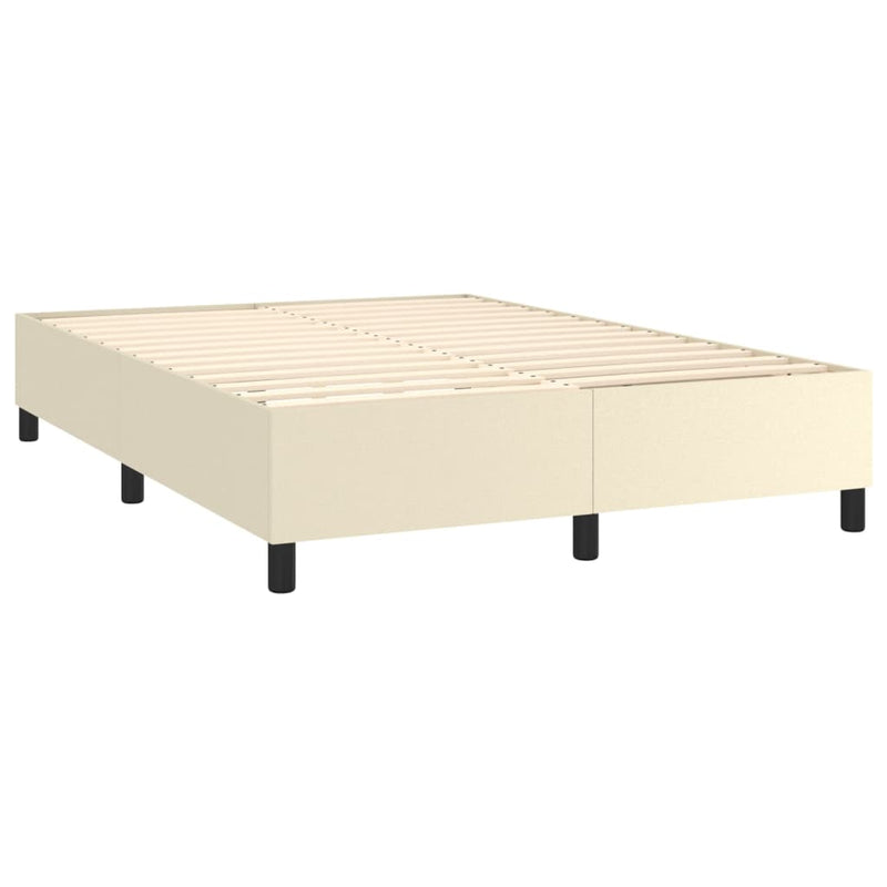 Pat box spring cu saltea, crem, 140x190 cm, piele ecologică