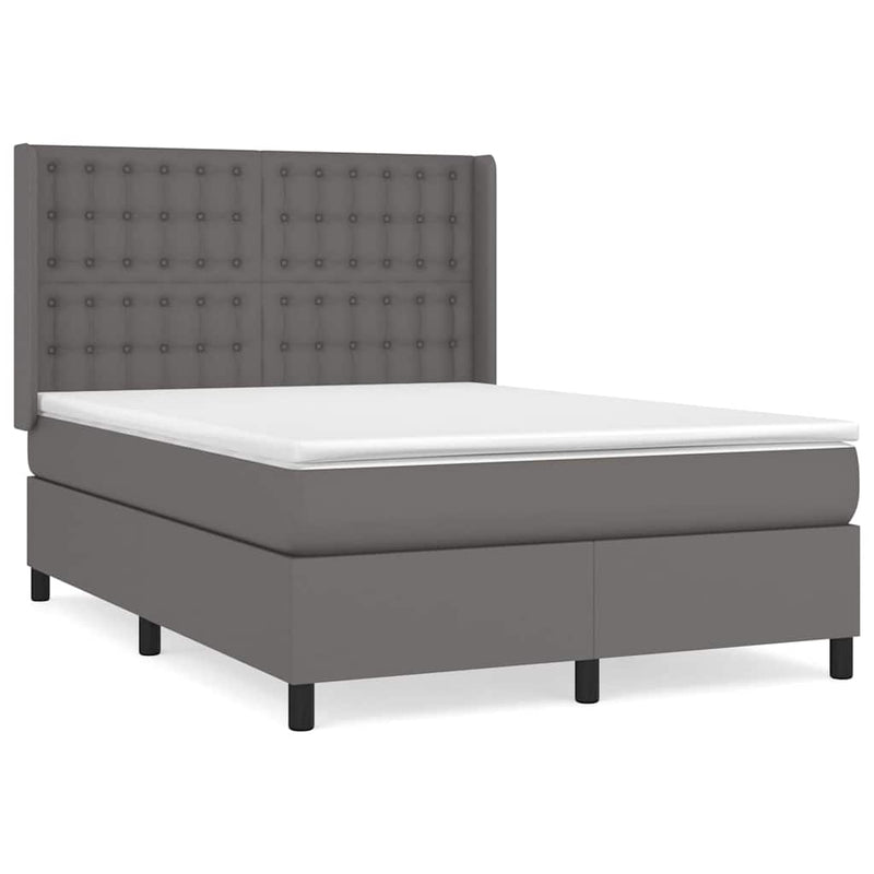 Pat box spring cu saltea, gri, 140x200 cm, piele ecologică