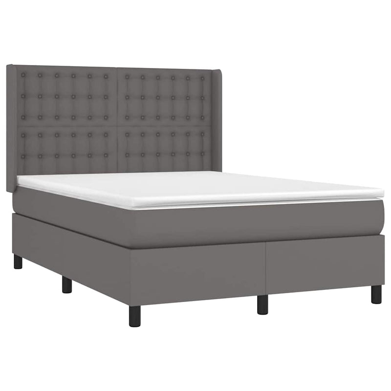 Pat box spring cu saltea, gri, 140x200 cm, piele ecologică