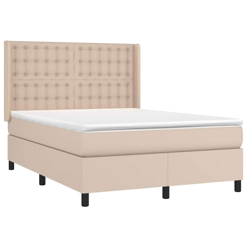 Pat box spring cu saltea, cappuccino, 140x200cm piele ecologică