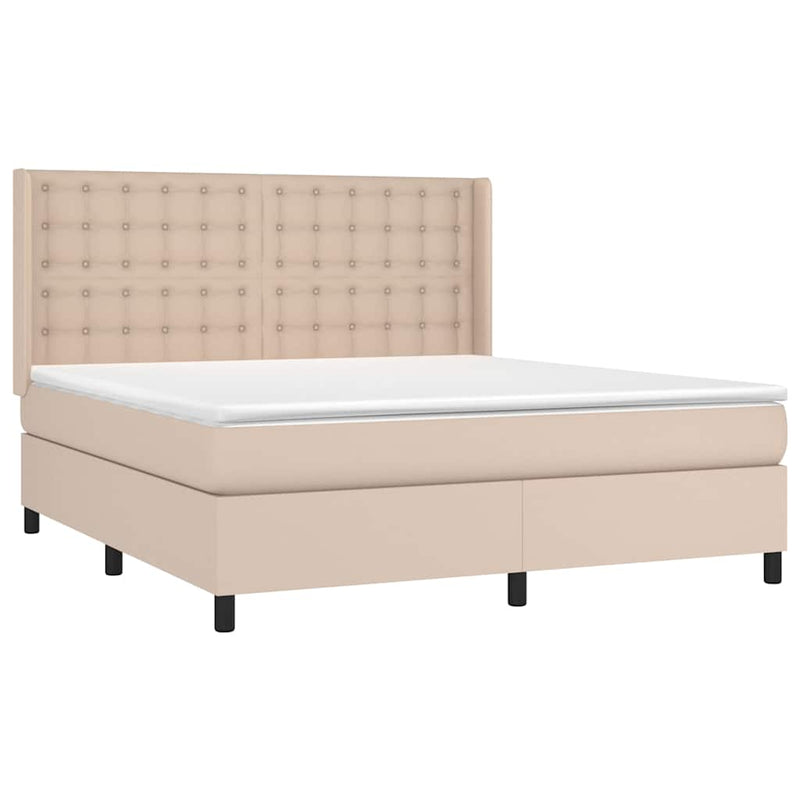 Pat box spring cu saltea, cappuccino, 160x200cm piele ecologică