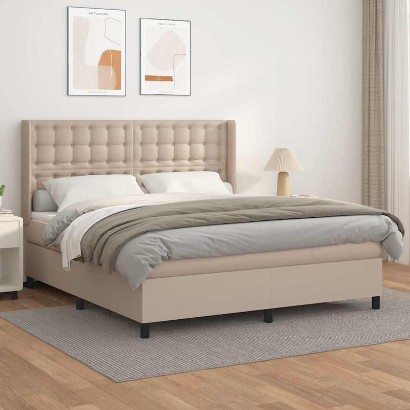 Pat box spring cu saltea, cappuccino, 160x200cm piele ecologică