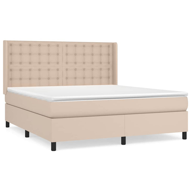 Pat box spring cu saltea, cappuccino, 180x200cm piele ecologică